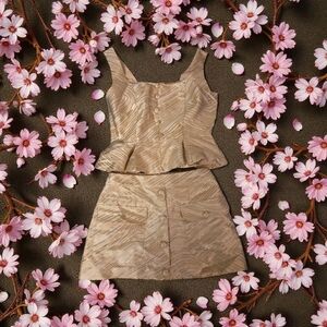 Ciebon Stylish Tan And Gold Sleeveless Top and Skirt Set Size XS